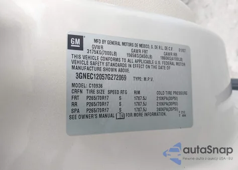 2007 Chevrolet Avalanche 1500 Ls from USA, damaged, VIN 3GNEC12057G272069